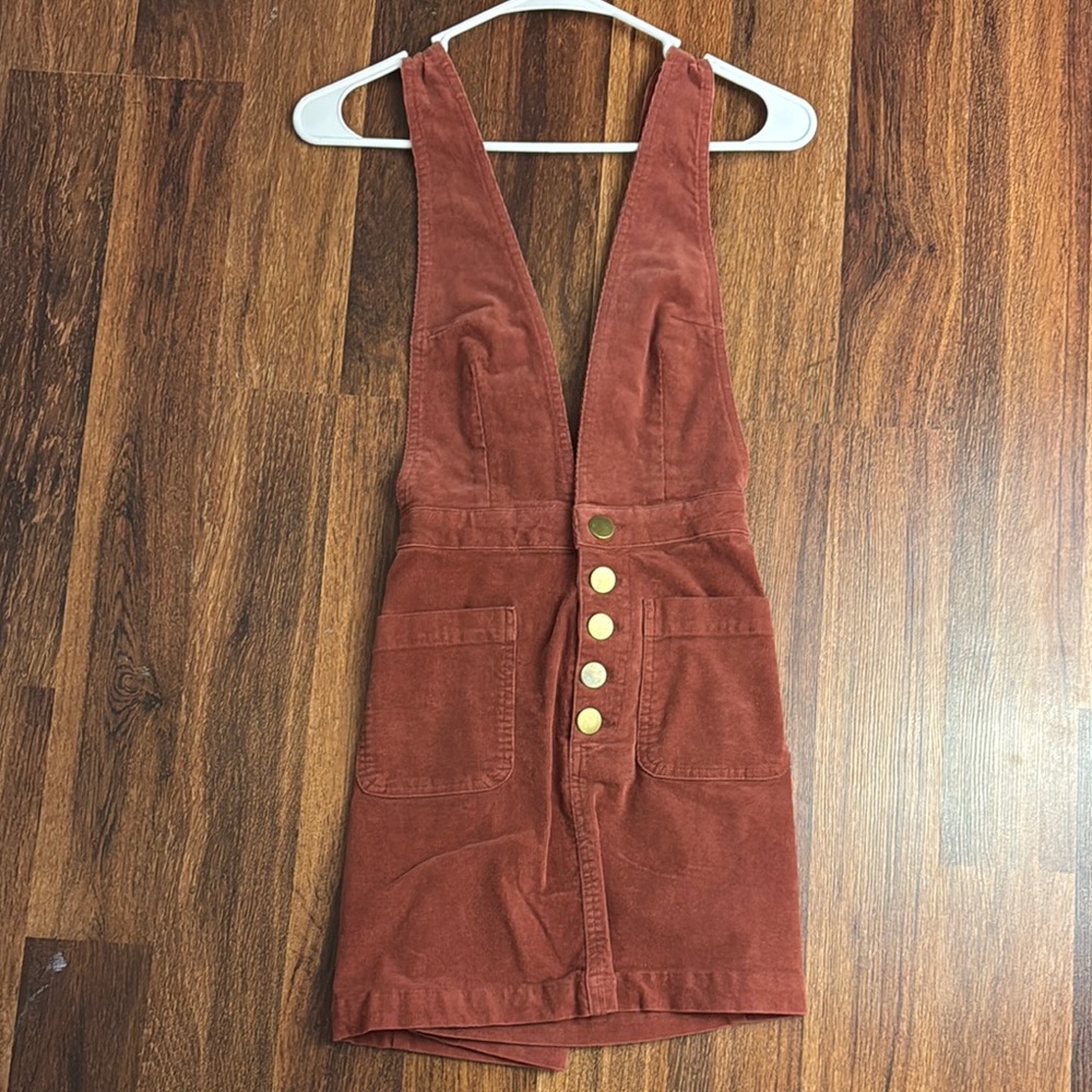 Rust Corduroy Button-Front Dress